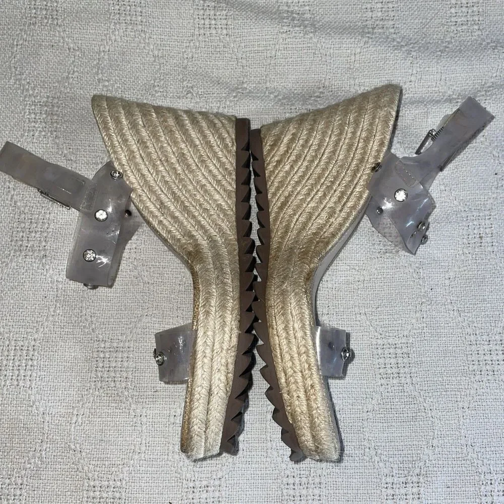 Schutz Women’s Wedge Espadrilles Size 9.5 B Clear Straps Jute Beach Cruise Fun